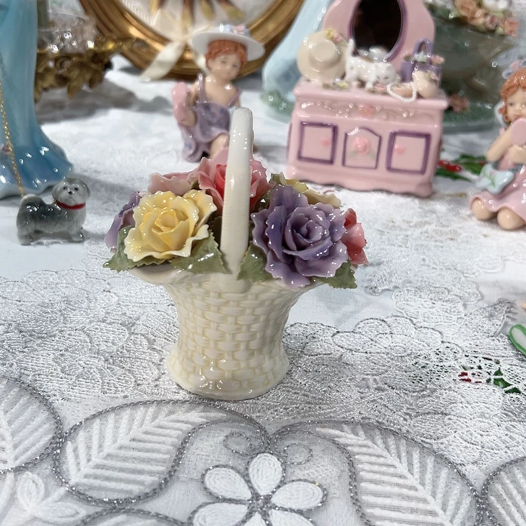 陶瓷0280骨瓷玫瑰花篮摆件