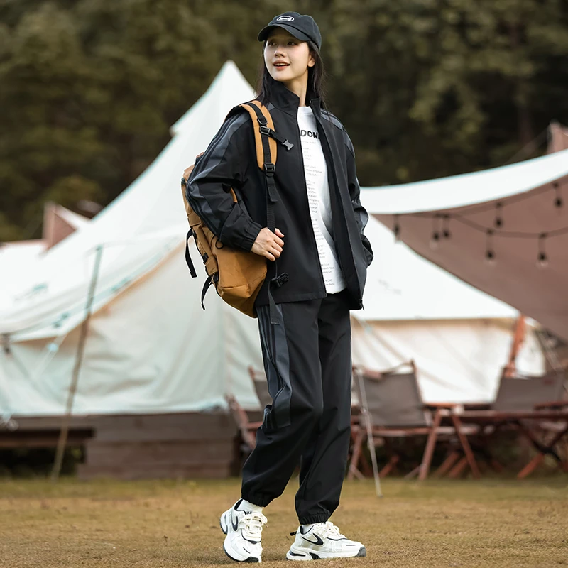 D02/春秋运动休闲套装户外登山长袖立领情侣同款