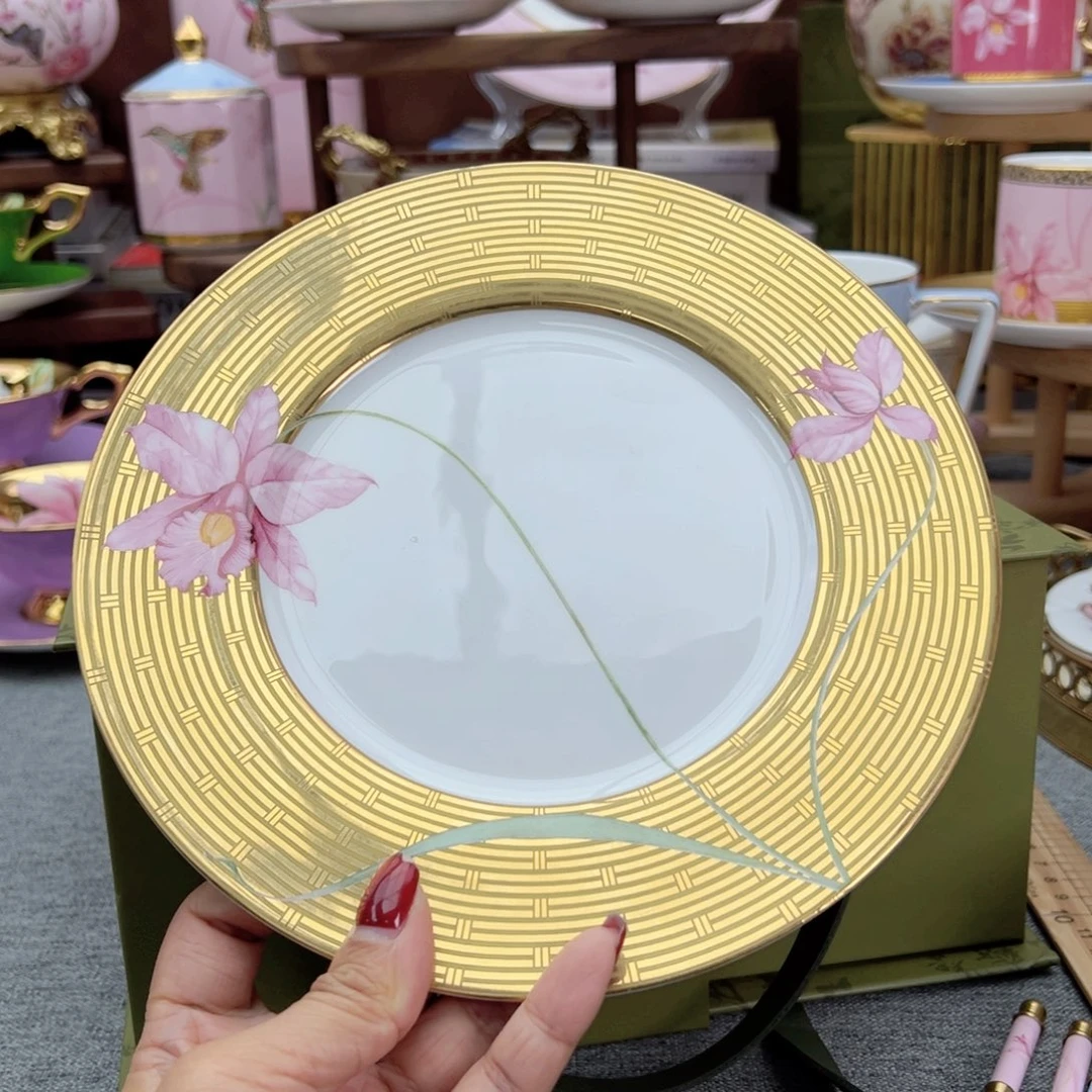 自然写生卡特兰金盘八寸礼盒瓷片