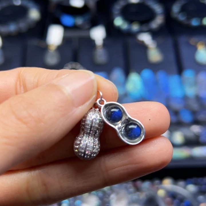 拉长石吊坠(不含链)银S925镶嵌花生