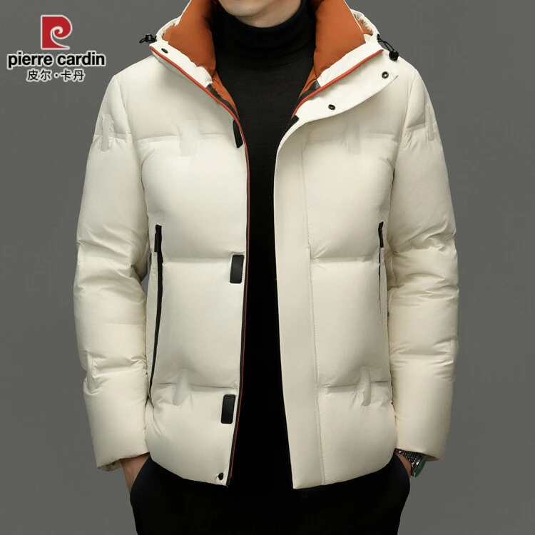 皮尔卡丹新款男士潮流羽绒服连帽加厚秋冬款时尚休闲面包服外套