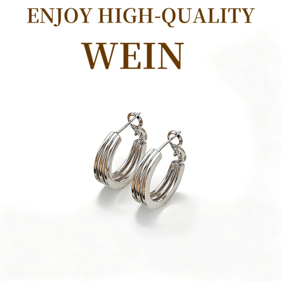 WEIN 铜合金耳饰 2.0白金色三线圈镜面耳环时尚百搭气质韩版圈圈