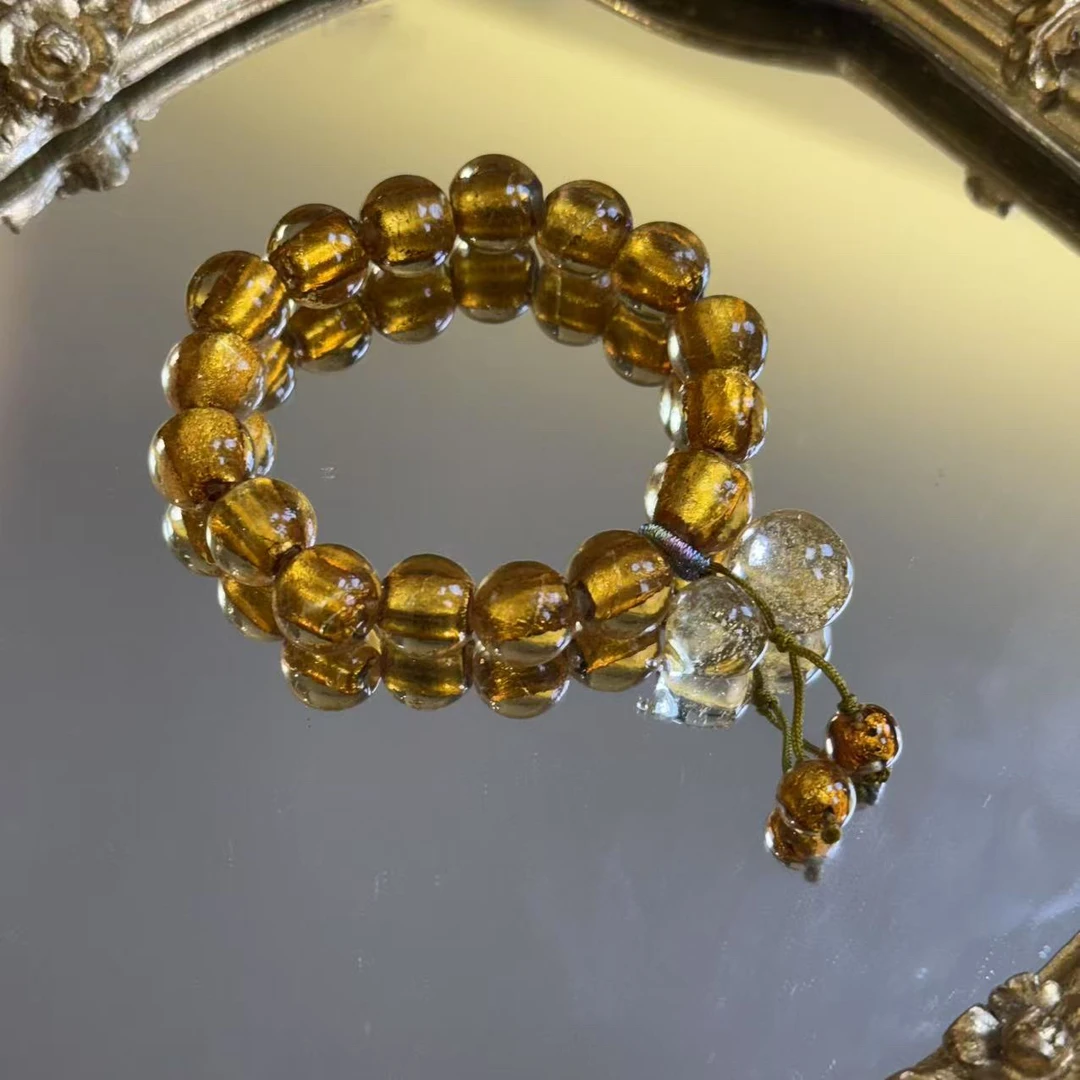 合金手链 LZ3119-1金箔葫芦台湾老师12mm黄色银箔琉璃手串