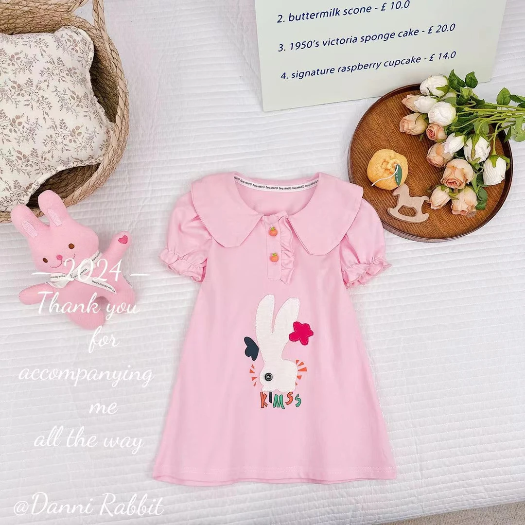 Dany.rabbit 夏款新款2023女童兔子娃娃领公主袖连衣裙.D-CD185