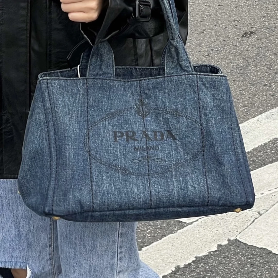 95新 Prada/普拉达 坚诚中古/牛仔沙滩包/手提