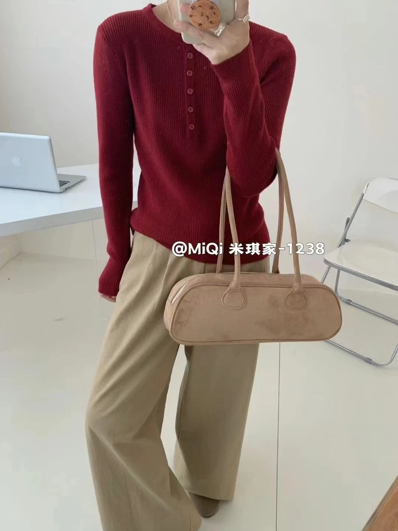 【坦姐严选 实体品质】领排扣长袖T恤美式辣妹显瘦1238