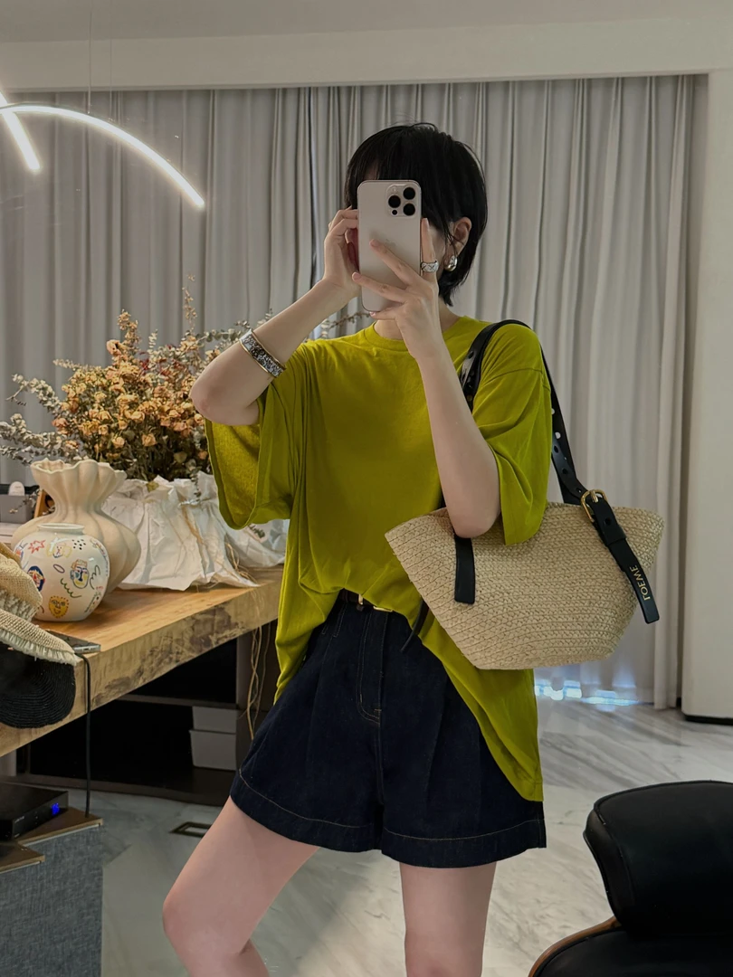 【梅子青T恤】梅子青廓形大版圆领T恤  J25DX352