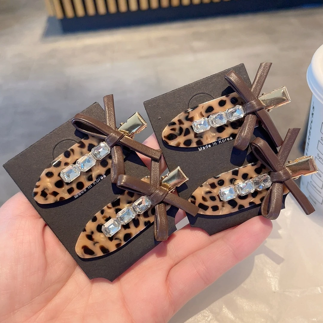 高颜值皮质蝴蝶结豹纹发夹侧边夹刘海发卡前额碎发夹子无痕刘海夹