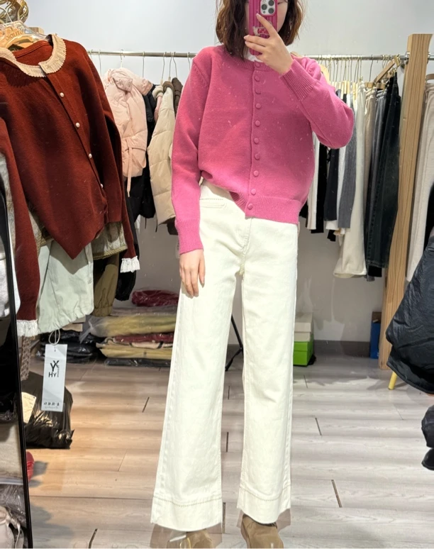 巨好穿水洗棉九分牛仔裤女2025新款高腰显瘦时尚卷边直筒阔腿裤