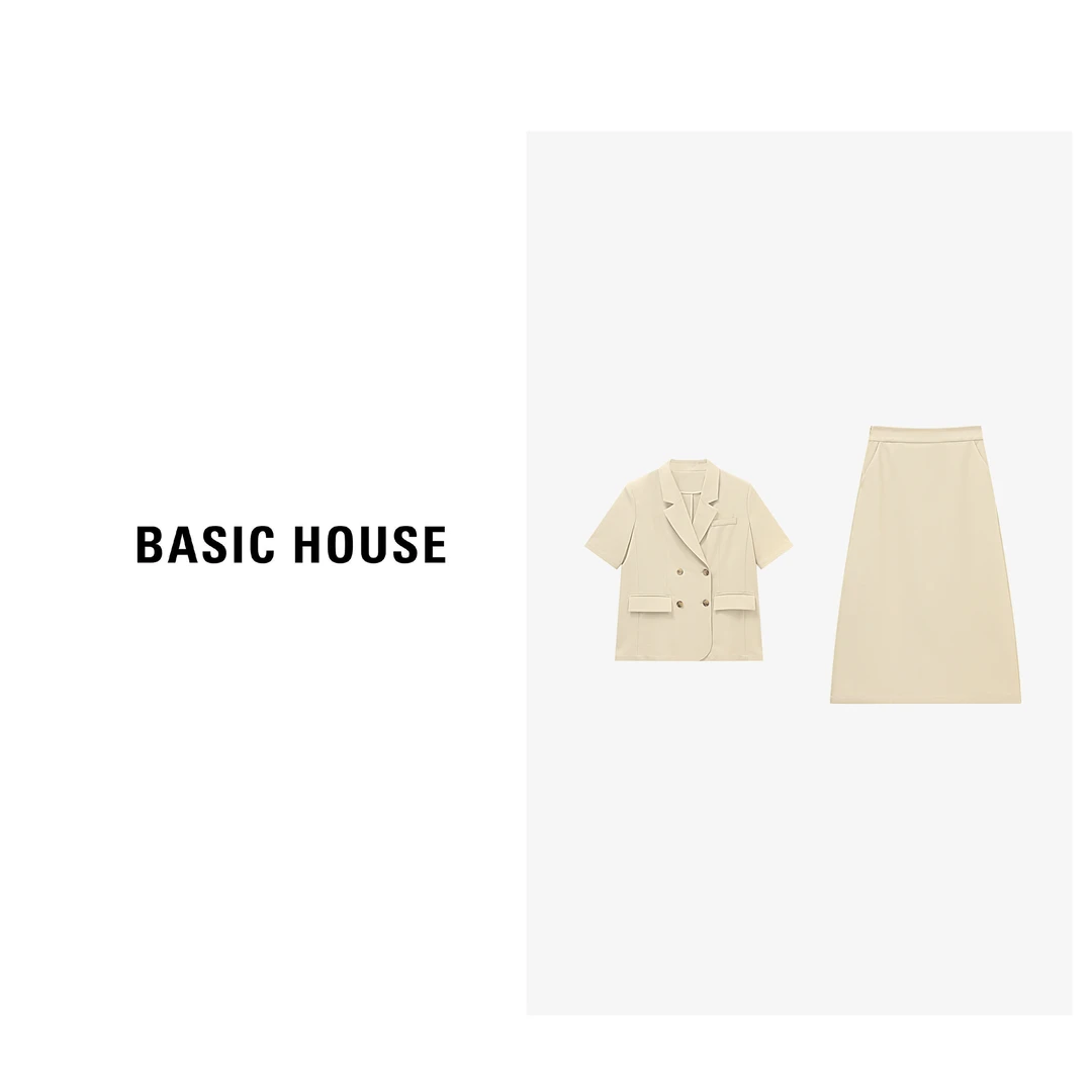 Basic House/百家好夏季老钱风松弛感女装西装裙套装-B0625B5DYY2