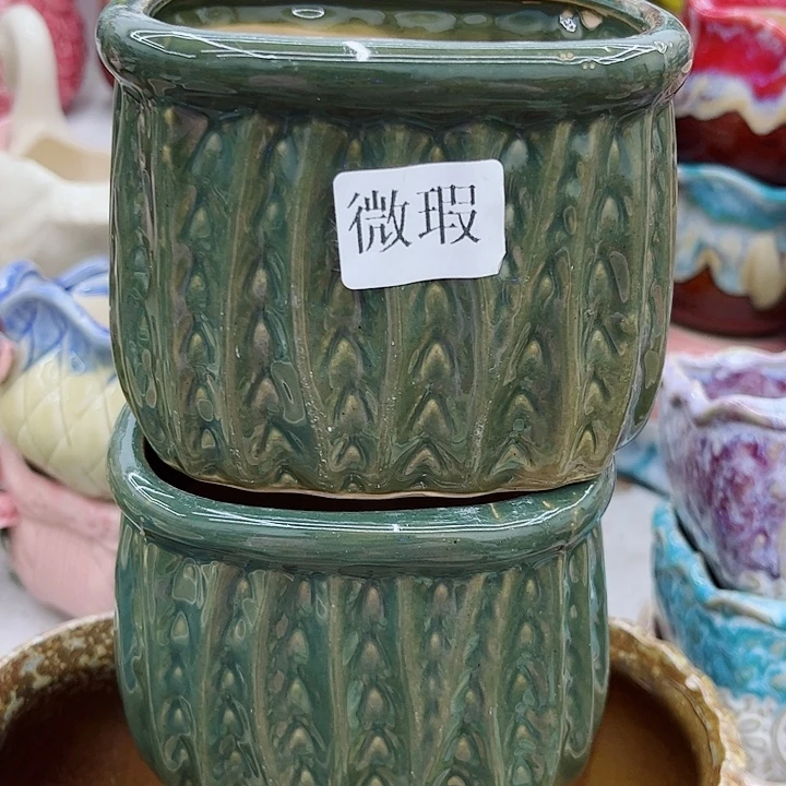 多肉绿植陶瓷花盆9.9包邮，有孔