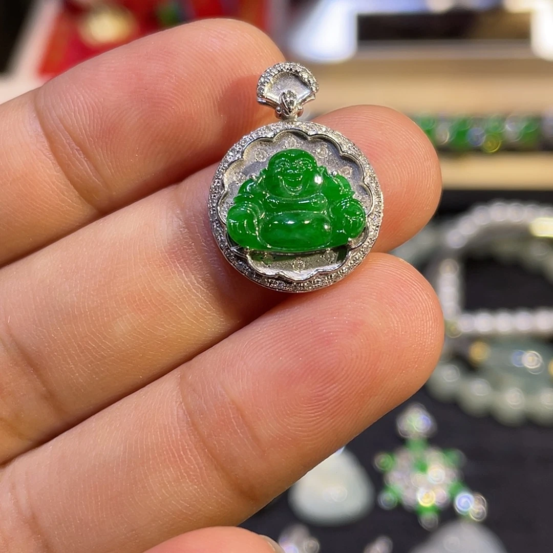 翡翠18K金镶嵌吊坠(不含链)