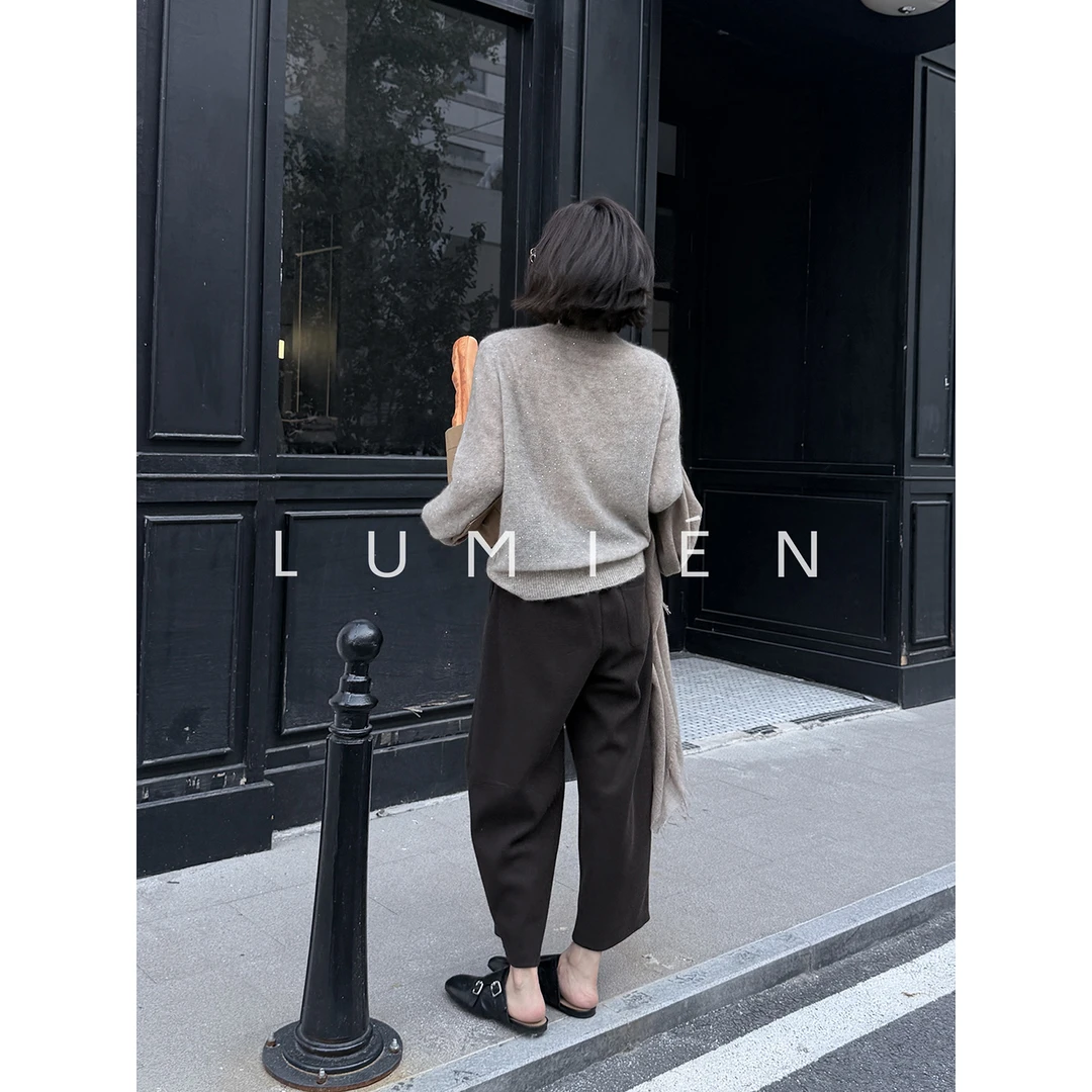 【LUMIEN 新品】“珠光絮语”老钱风山羊绒细闪珠片圆领毛衫LX5ISS195