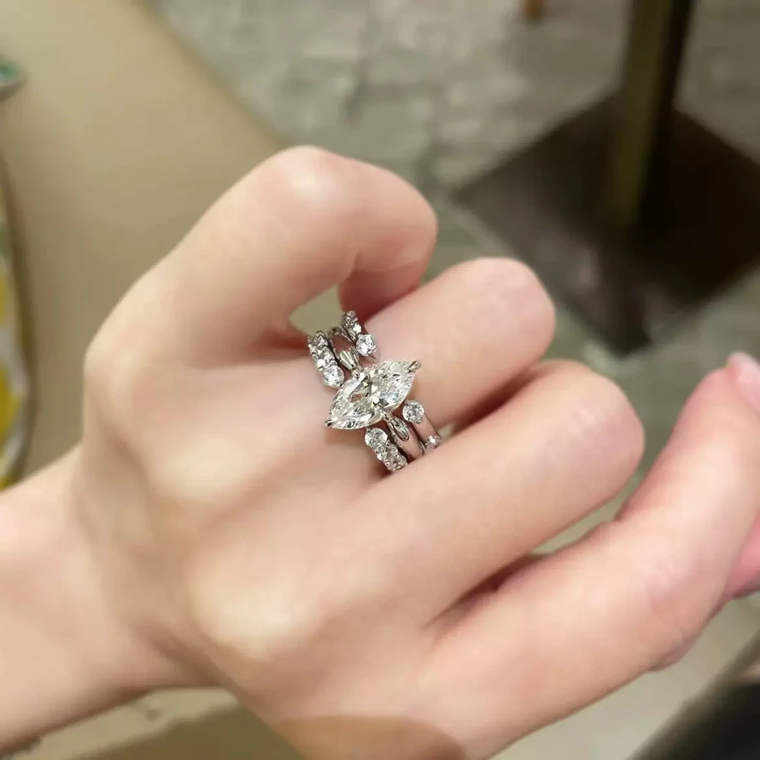 铜合金锆石戒指 璀璨姐妹三合一叠戴超闪马眼锆石戒指BJ086