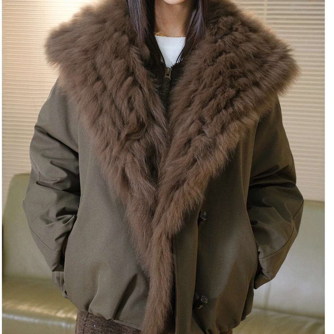 2025秋冬新款外套女超大海军领羽绒内胆短款派克服大衣