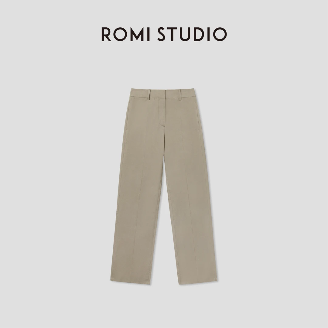 ROMI STUDIO极简夏季新款全棉直筒立体挺括修身长裤 RW25SXT0092