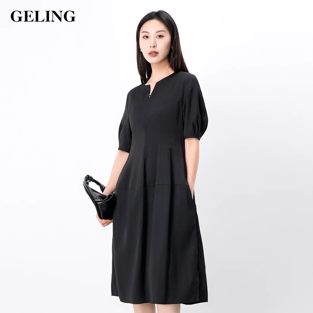 GELING/歌&玲夏季亚麻裙子连衣裙显瘦长裙宽松灯笼袖G503W273L