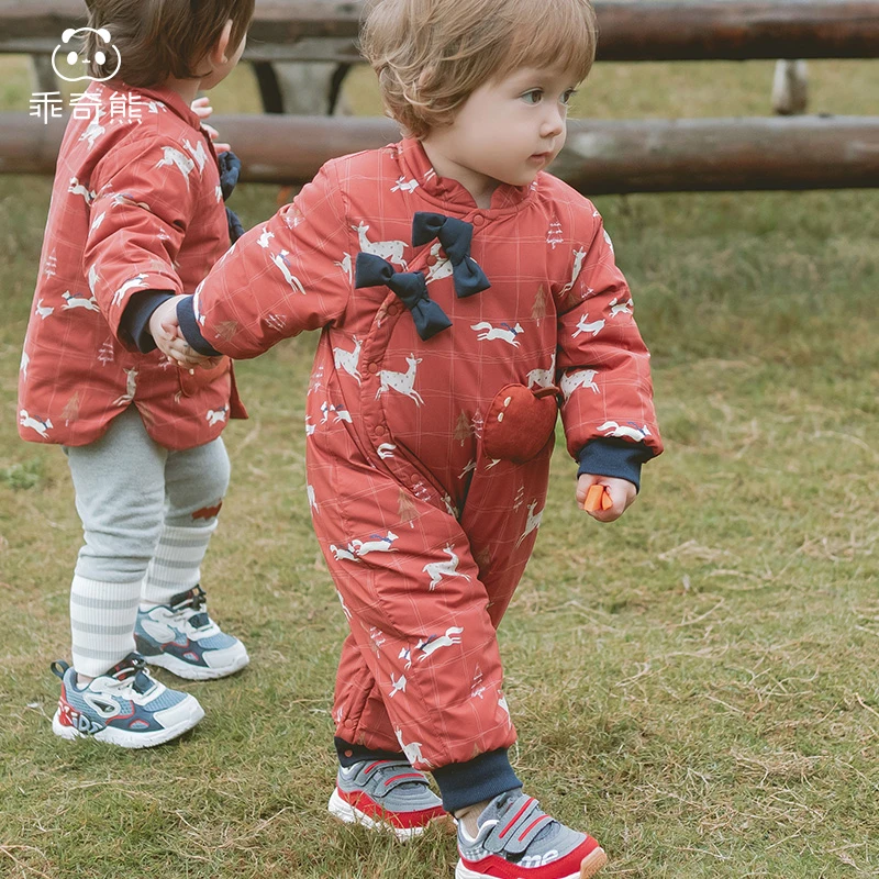 婴儿童夹棉拜年服加厚保暖棉衣服冬季男女宝宝红色中式过新年外套