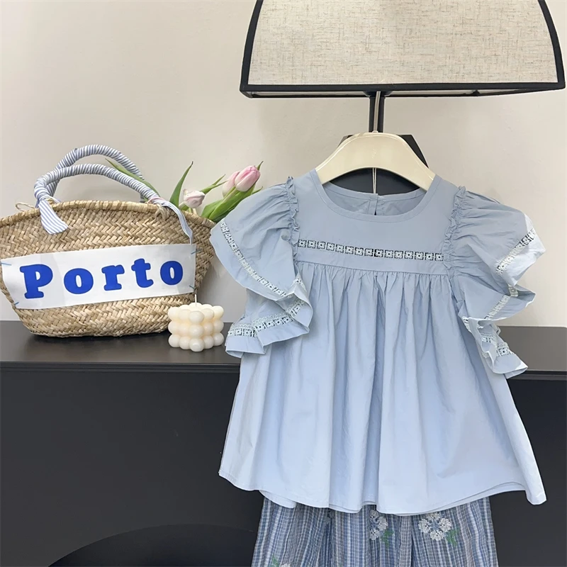 【现货】女童衬衫2024夏季韩版宽松儿童娃娃衫上衣大童洋气短袖衬衣