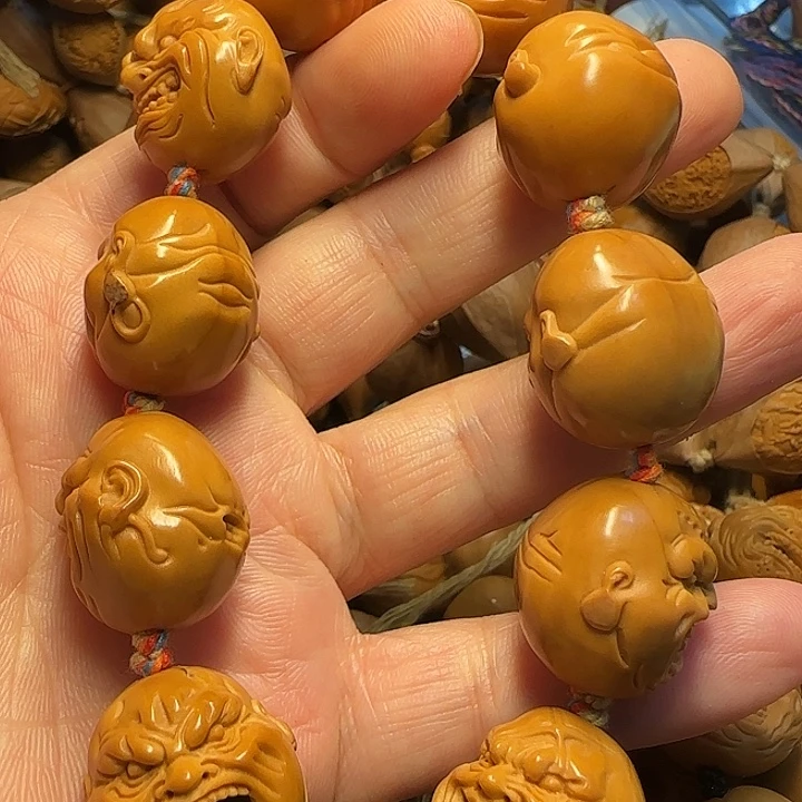 石***头橄榄核雕刻手串恶僧