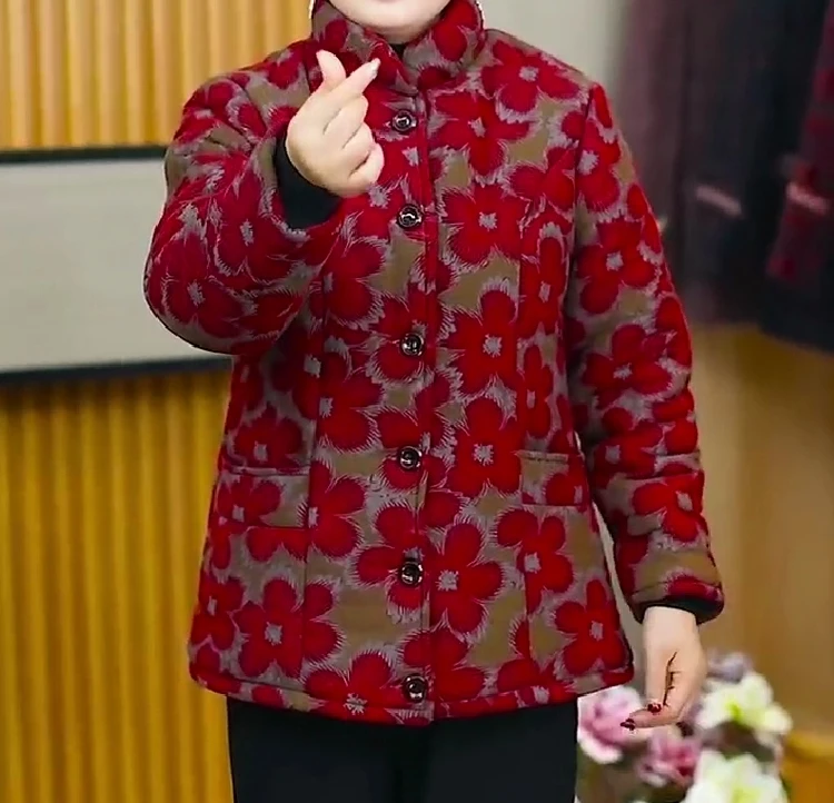 中老年妈妈棉袄加绒加厚外套