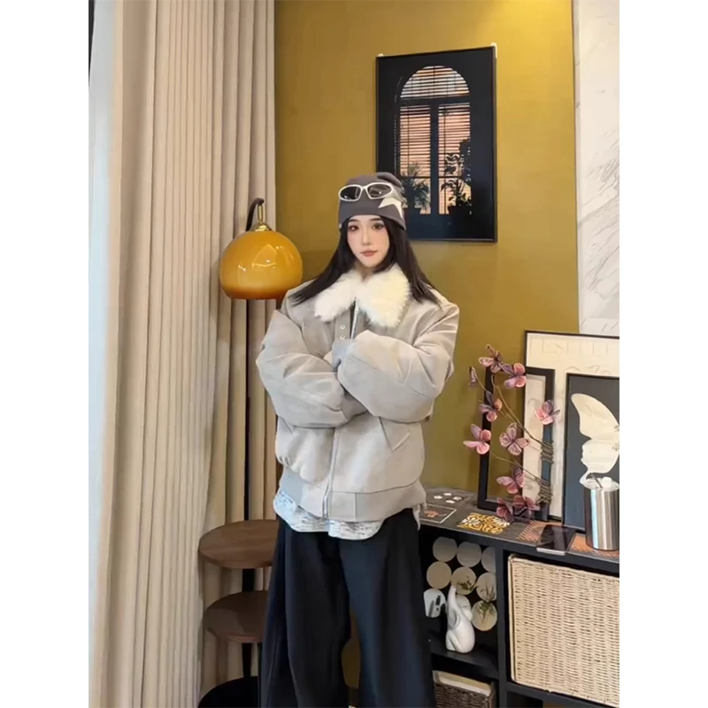 美式cleanfit毛领棉服外套男款冬季夹棉上衣高街痞帅机车夹克棉袄