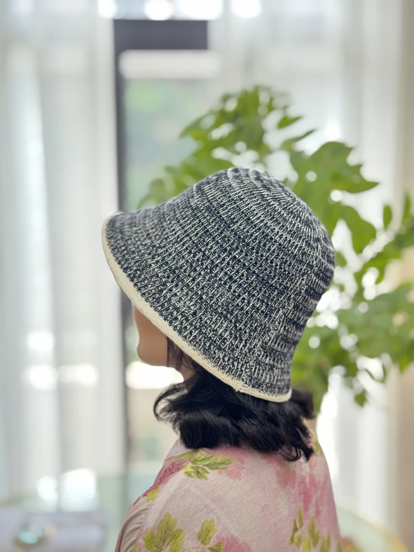 【文创】深灰色针织勾线帽 夏季宽帽檐夏季女士渔夫遮阳帽