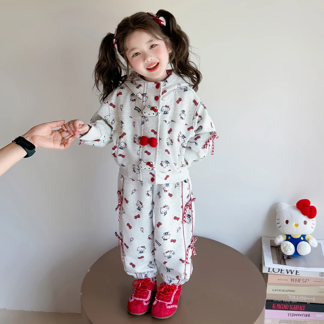 女童卡通连帽套装儿童外套春秋季新款女宝宝休闲两件套小女孩时髦