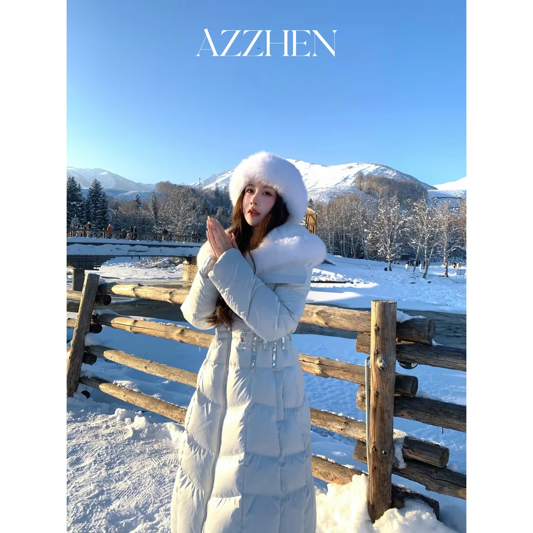 AZZHEN【迪士尼公主】狐狸毛大毛领可拆卸白鹅绒巨保暖羽绒长款外套