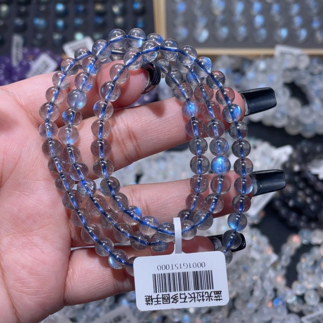 手链未镶嵌长石冰透体纯蓝光灰月光手链多圈6mm+