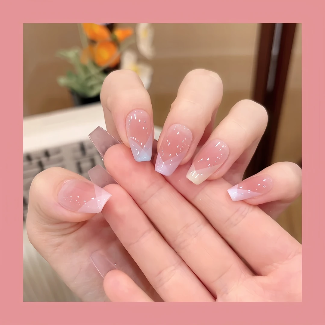 【七色云雾】纯手工穿戴甲附近定制可拆卸夏日法式高级感显白美甲