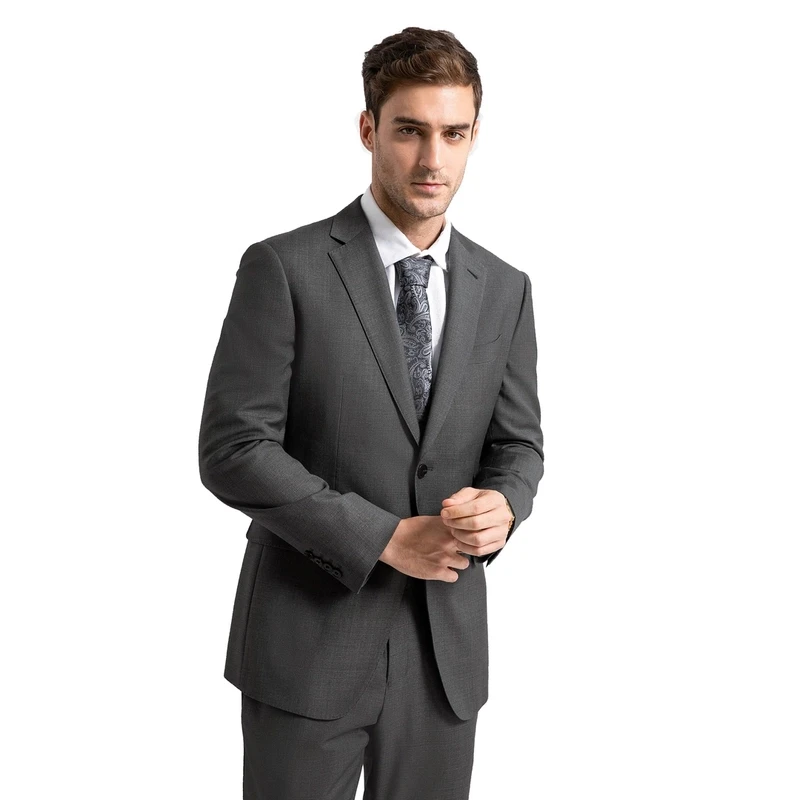 （一等品套装）大象灰结婚西装套装经典高端男士修身商务西服时尚