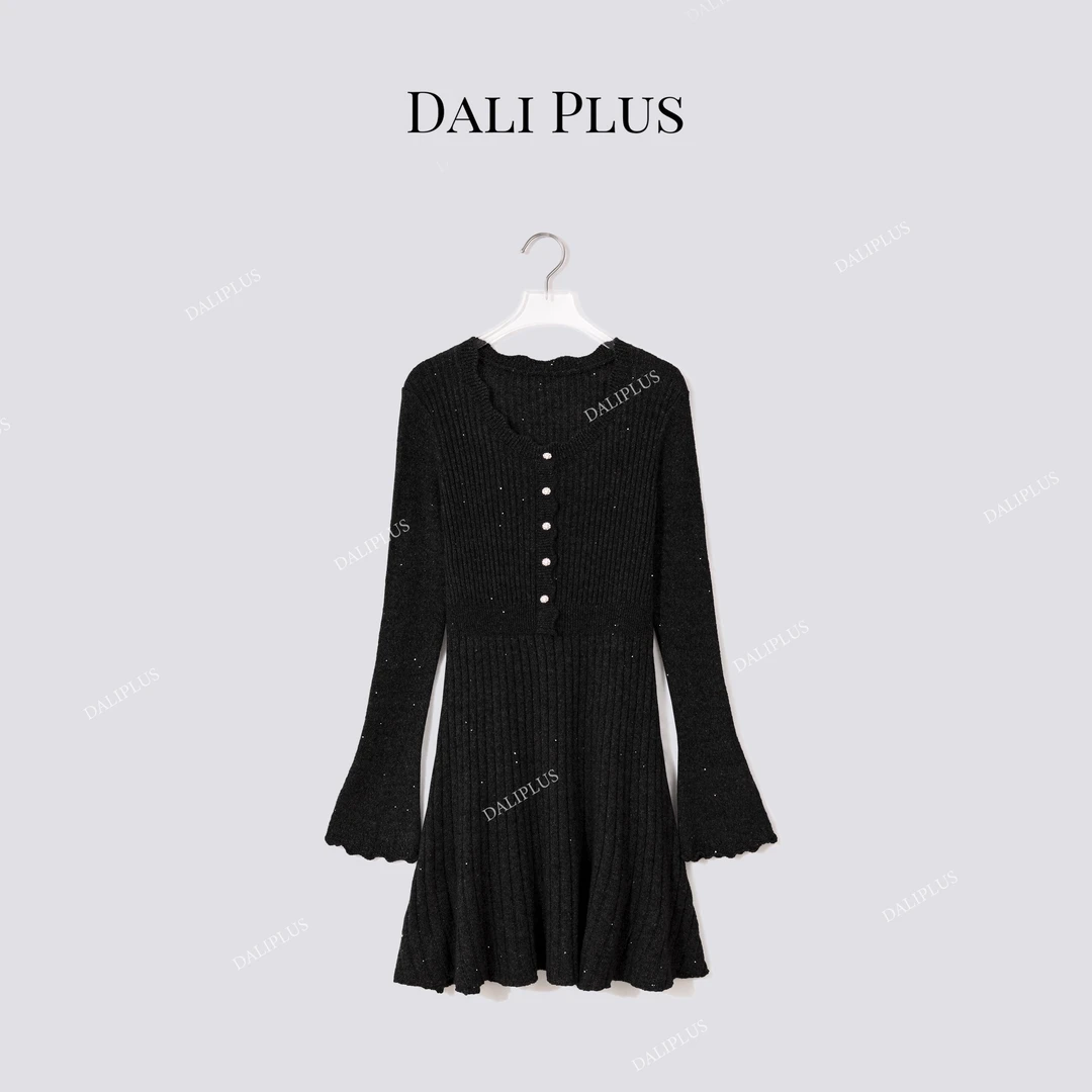 DALI PLUS”密熊绒打底连衣裙“坑条中长款针织连衣裙-D5CK2168-2