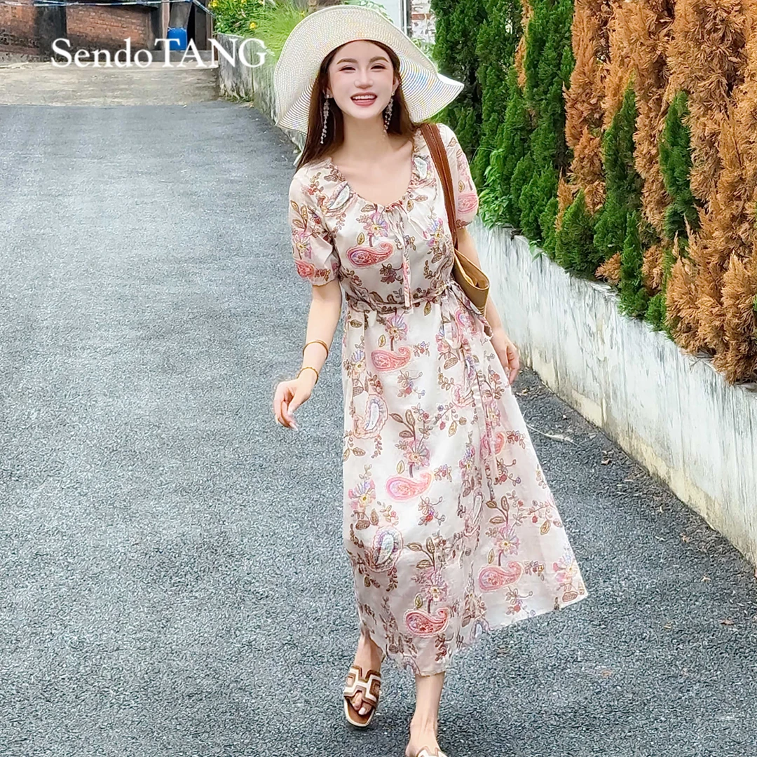 艺术花卉【花如意】胖多女装夏季新款时尚休闲高级感百搭连衣裙
