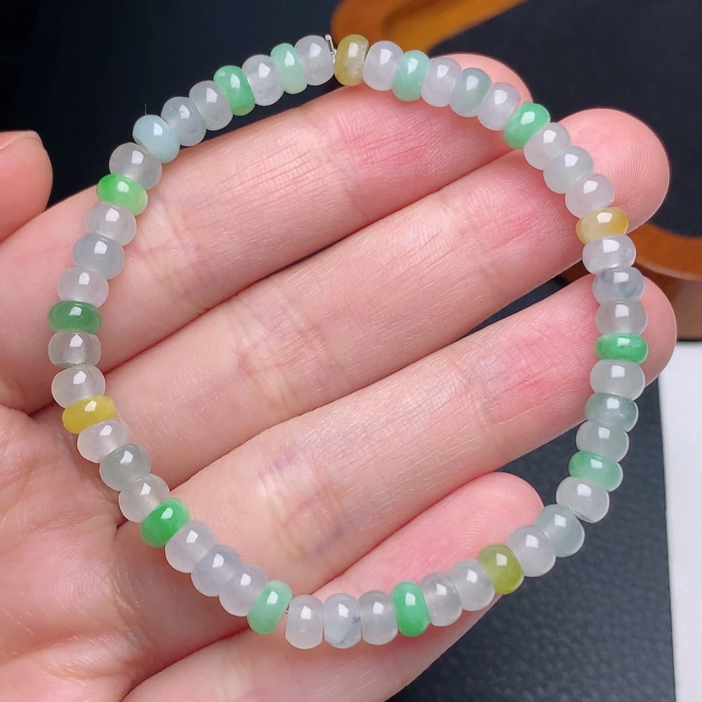 缅甸天然翡翠a货冰种多宝算盘珠手链卡5mm彩色玉手串糖果色百搭