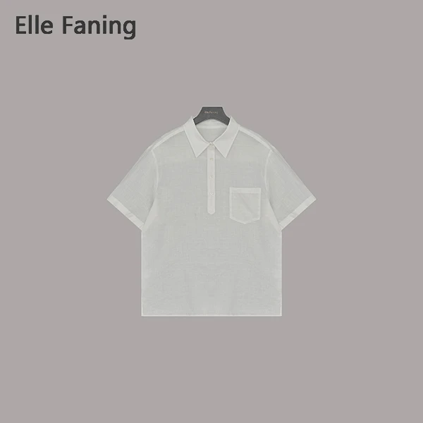 芒果优选-法式慵懒翻领两色亚麻短袖衬衣