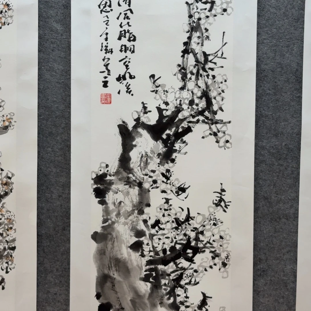 国画四尺对开作品花鸟