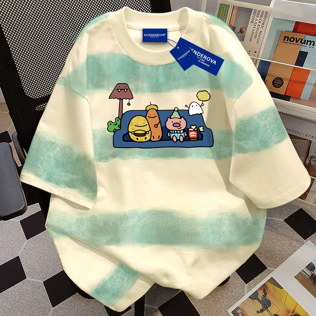 100%纯棉韩版设计感短袖t恤男女夏季爆款休闲风圆领显瘦情侣上衣