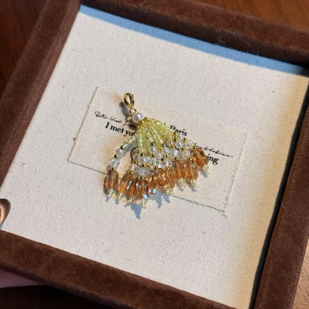 非金属玻璃吊坠 柠檬黄色流苏配件L58