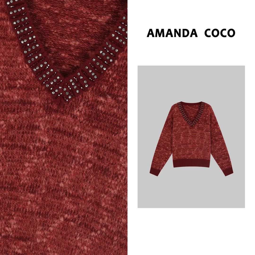 潇潇# 设计师款~高定重工串钻气质显瘦毛衣