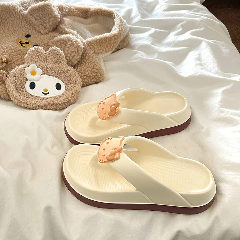 可爱KT猫厚底拖鞋踩屎感超轻eva沙滩人字拖2025新款春夏家居凉拖