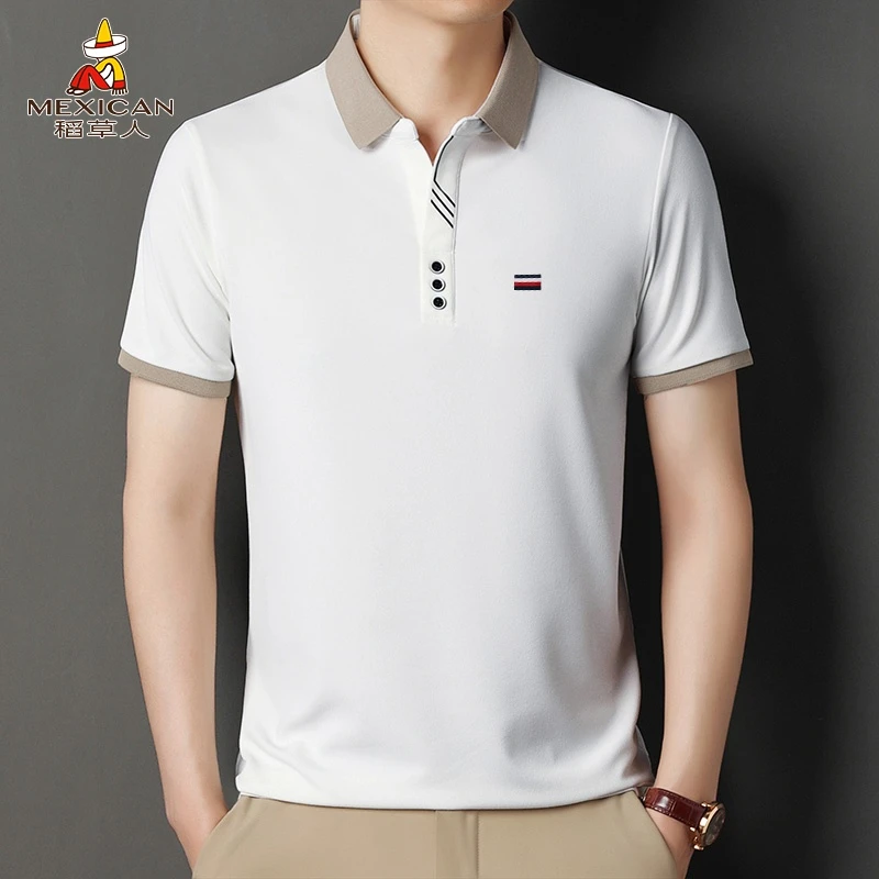 Mexican/稻草人2025休闲polo衫男士印花夏季翻领大码t恤爸爸上衣
