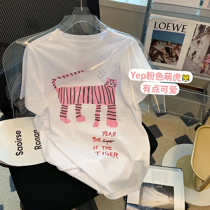 短袖轻职风印花3D圆领T恤涂鸦t恤宽松大码夏装设计感韩版
