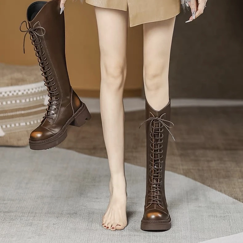 6149-5西部牛仔时尚长筒靴女2025新不过膝简约骑士时装长靴