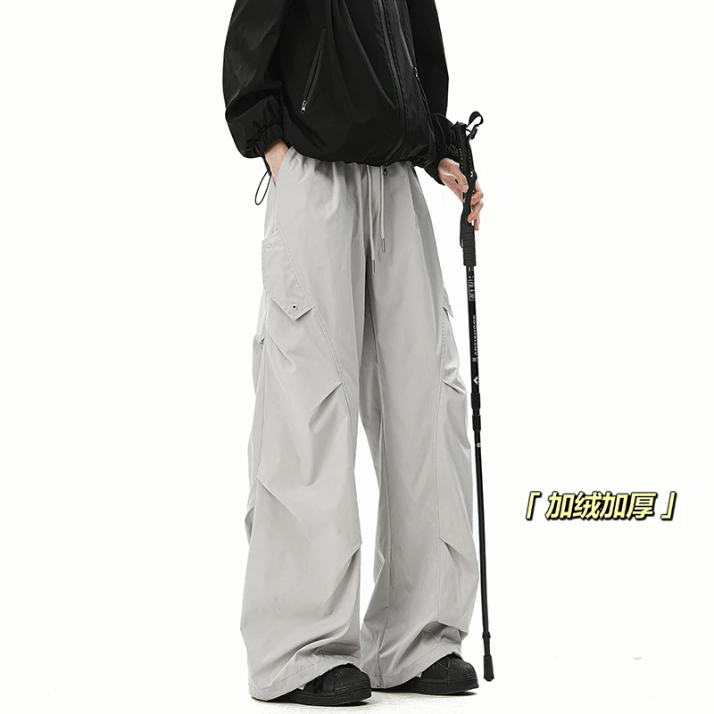 美式压褶工装裤男款冬季潮流三防冲锋裤加绒加厚百搭显瘦休闲裤子