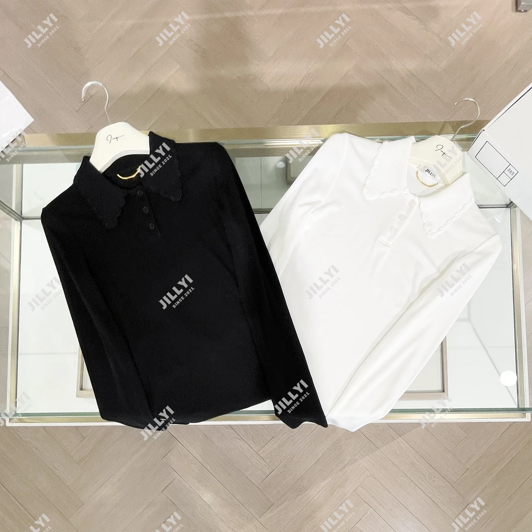 jillyi【双色爵士】黑白两色半开领简约休闲T恤四季修身百搭
