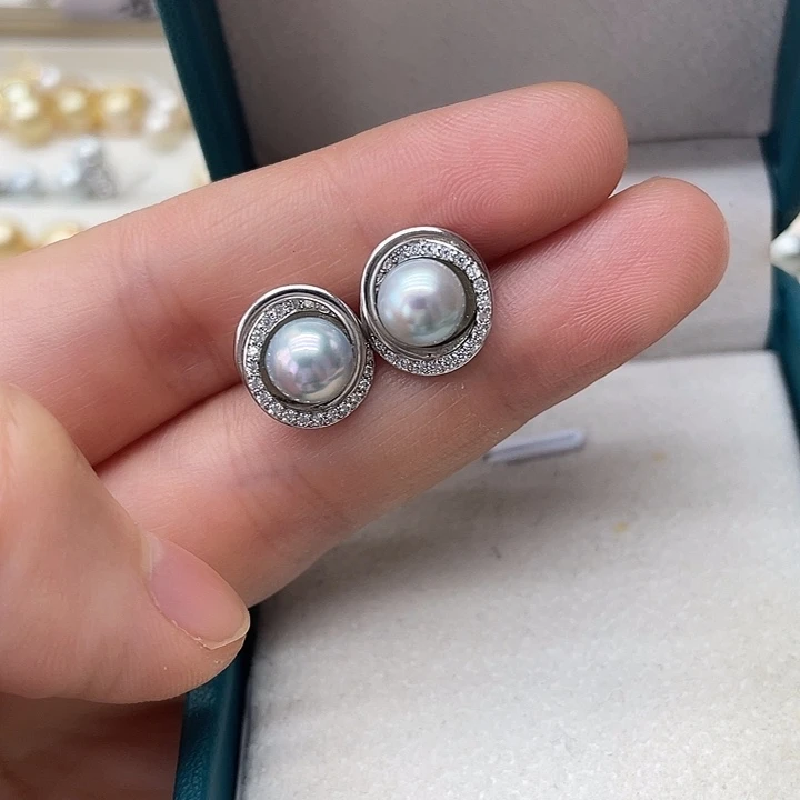 银S925镶嵌海水珍珠耳饰