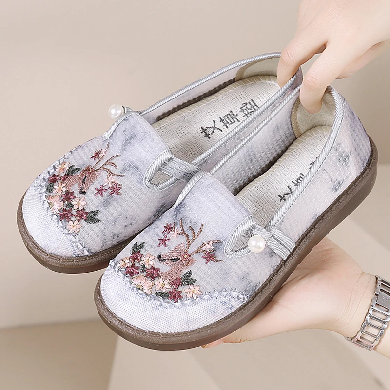 夏季新款老北京布鞋女包头国风网面鞋一脚蹬妈妈鞋软底透气懒人鞋