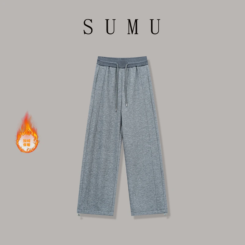 宿慕 SUMU女款加绒香蕉阔腿裤12-23冬季2024新款时尚休闲裤B6906G