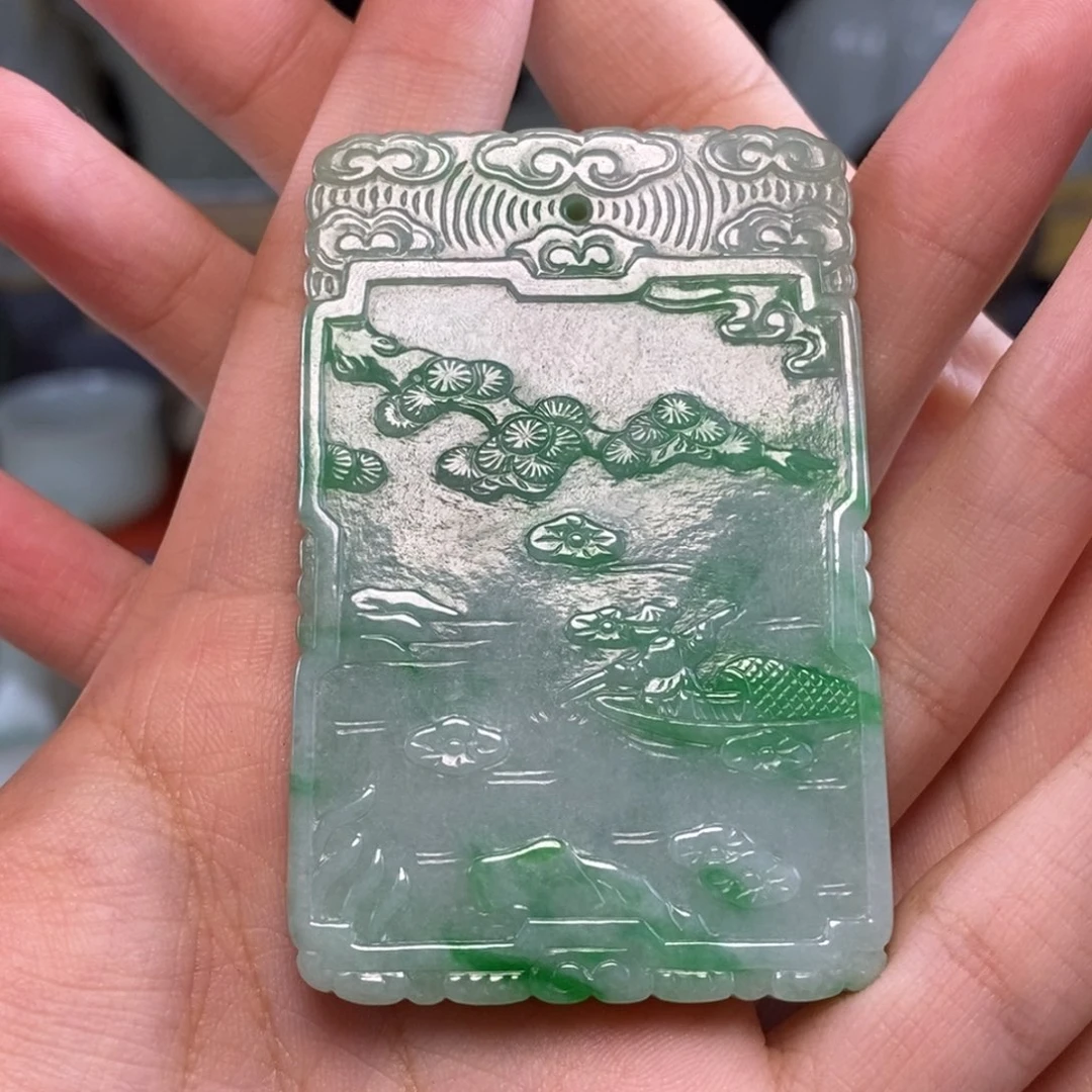 邳***货翡翠未镶嵌挂件翡翠诗文牌子一个